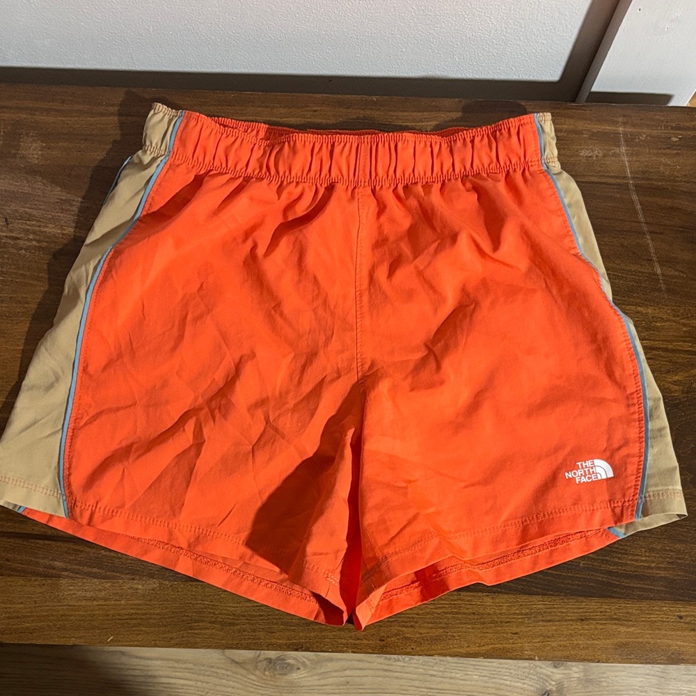 The North Face Orange Athletic Running Shorts with Tan Side Panels